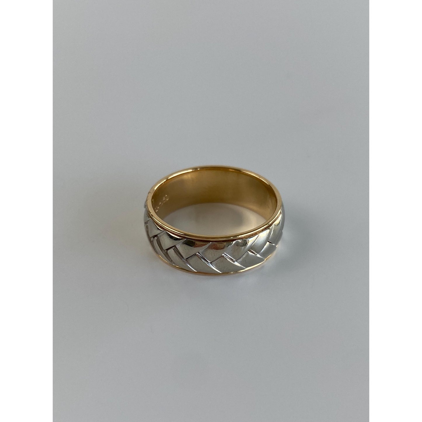 Vintage Solid 14k White & Yellow Gold Braided Ring Band - Size 8.25