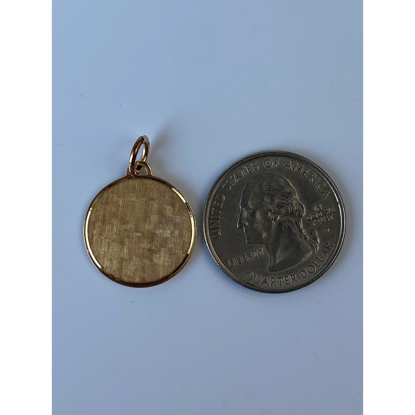 Vintage Solid 14k Yellow Gold Cross Hatch Textured Disc Charm