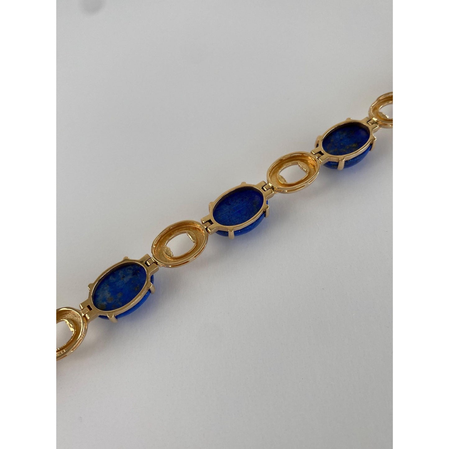 Solid 14k Yellow Gold Blue Lapis Lazuli Link Bracelet - 7 inches