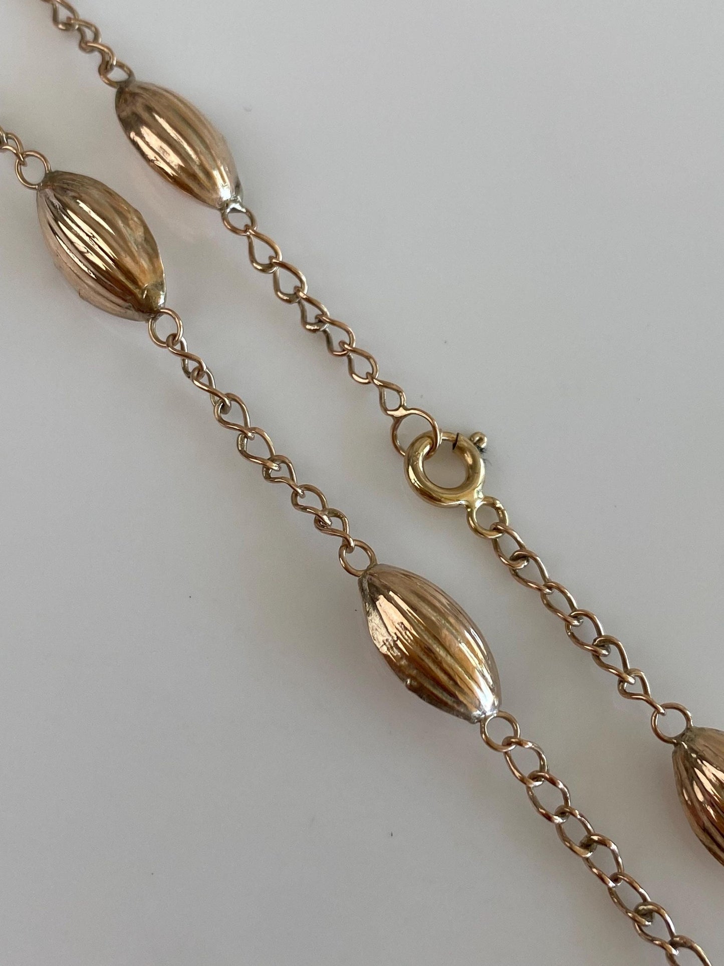 Vintage 9k Rose Gold Textured Bead Link Curb Chain Necklace - 22.75 inches