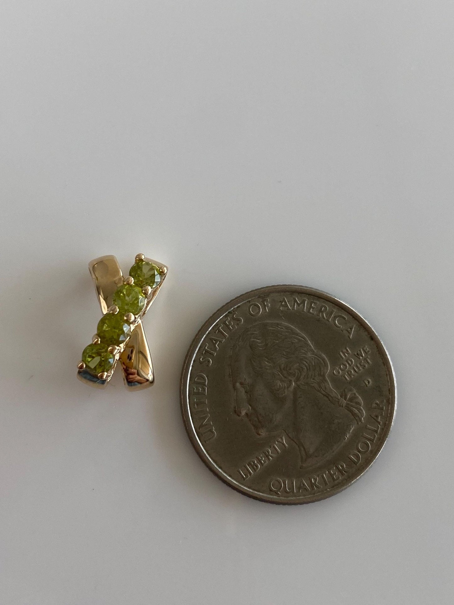 Solid 14k Yellow Gold Peridot X Slide Charm