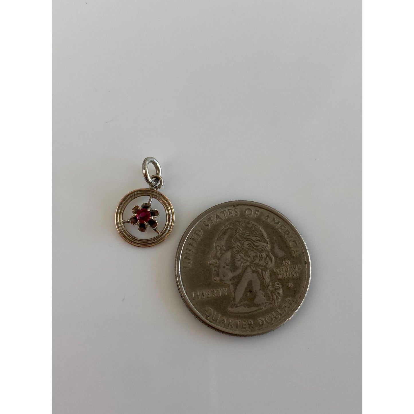 Vintage Solid 10k White Gold Red Cubic Zirconia Stick Pin Conversion Charm