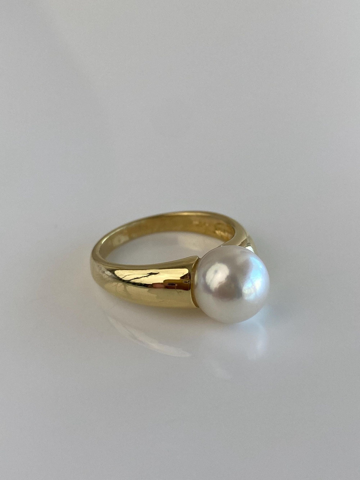 Vintage Solid 18k Yellow Gold Pearl Ring - Size 7.25
