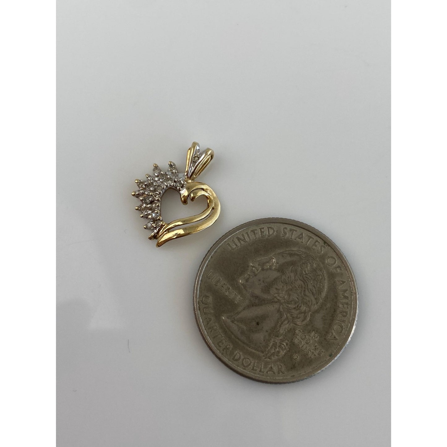 Vintage Solid 10k White & Yellow Gold Diamond Heart Charm