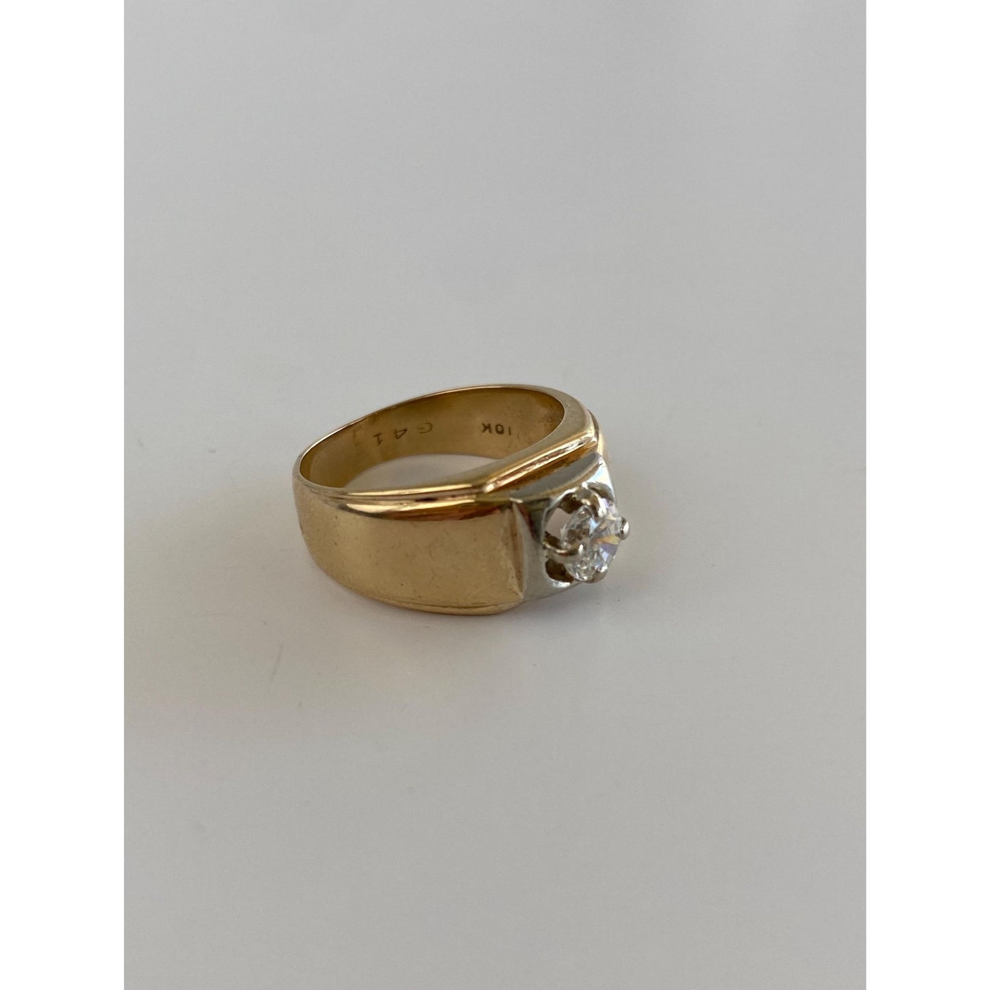 Vintage Solid 10k White & Yellow Gold Cubic Zirconia Ring Band - Size 6.5