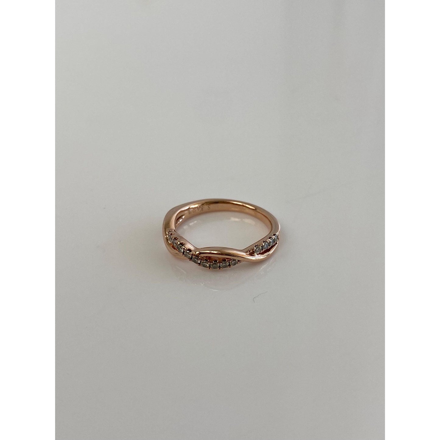 Vintage Solid 14k Rose Gold Diamond Twist Ring Band - Size 4.75