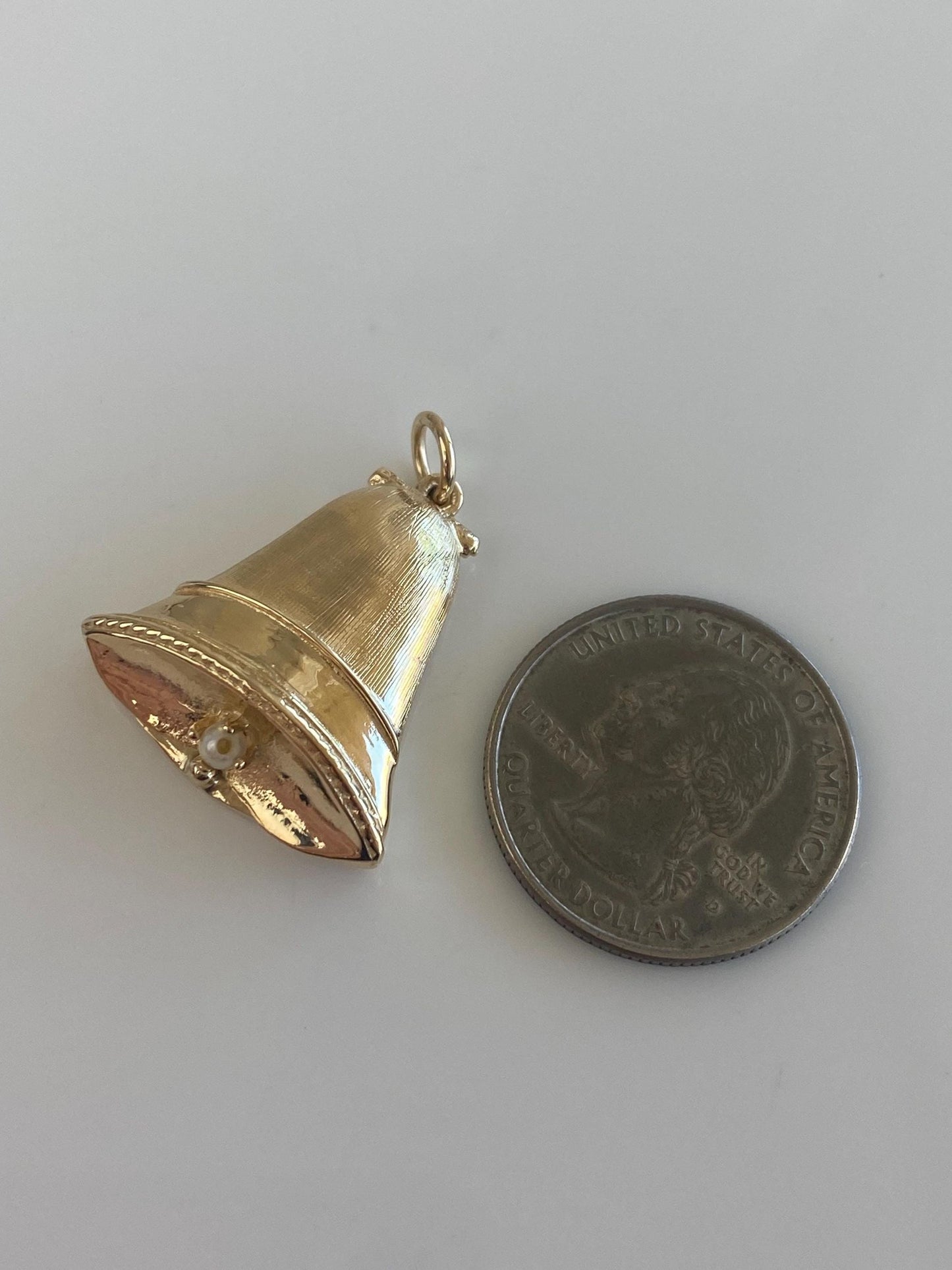 Vintage Solid 14k Yellow Gold Pearl Bell Locket Charm