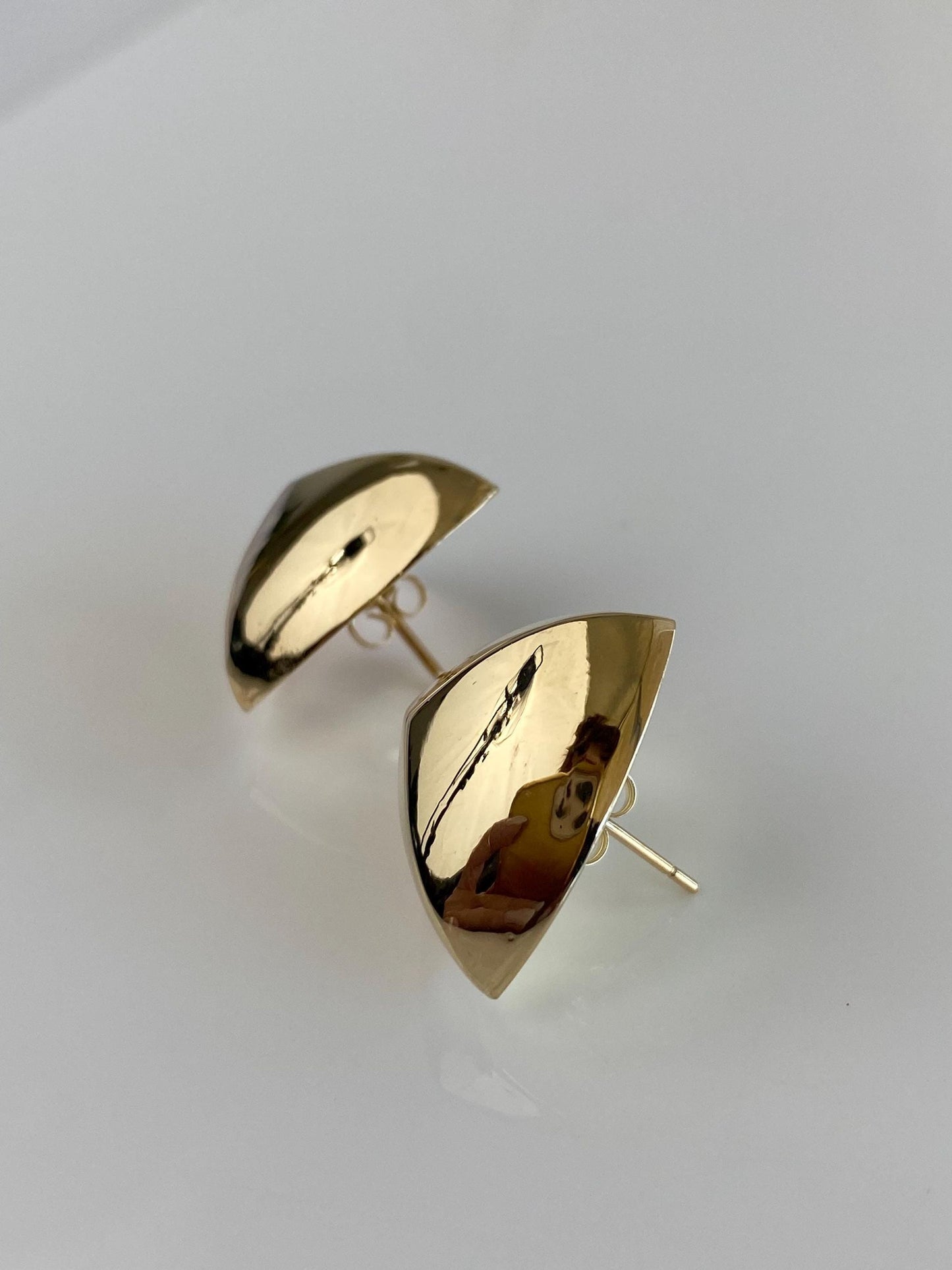 Vintage 14k Yellow Gold Domed Soft Triangle Stud Earrings