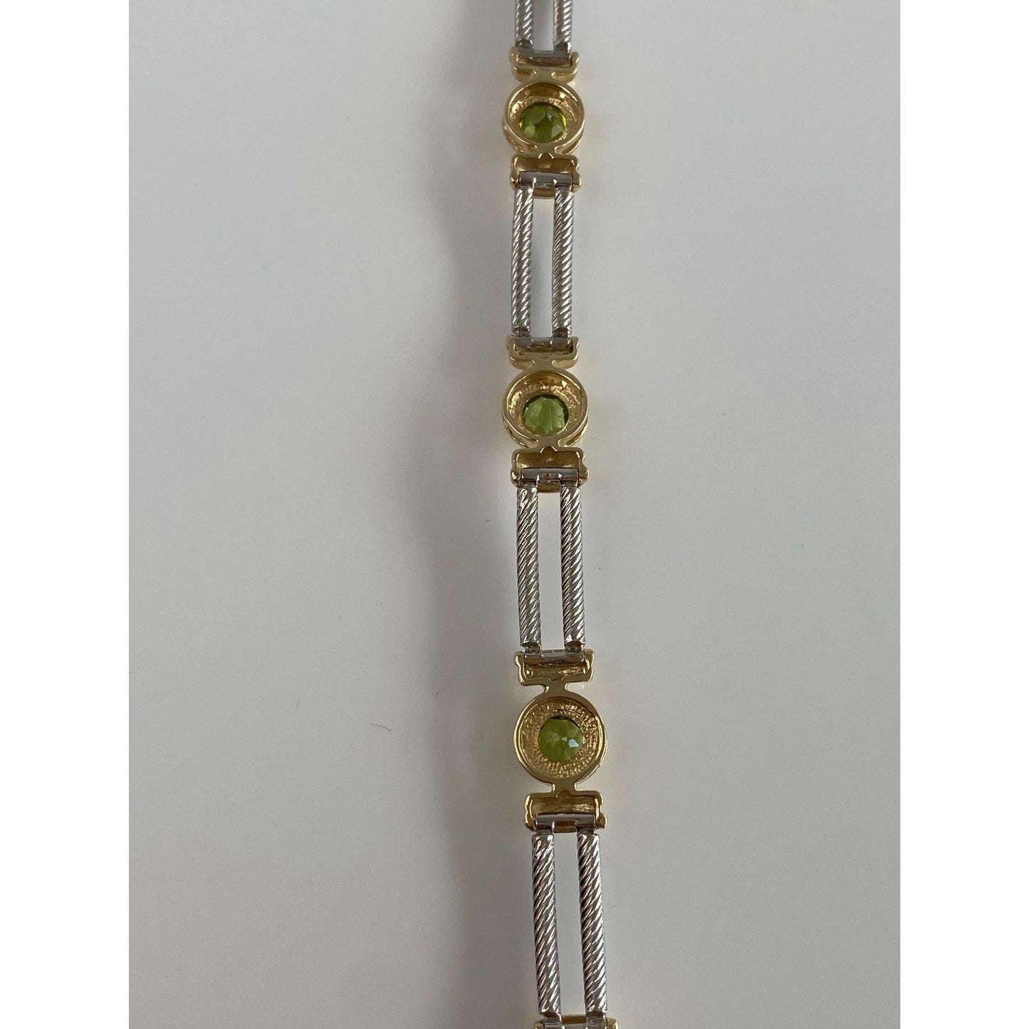 Solid 14k Yellow & White Gold Peridot Line Bracelet - 7 Inches