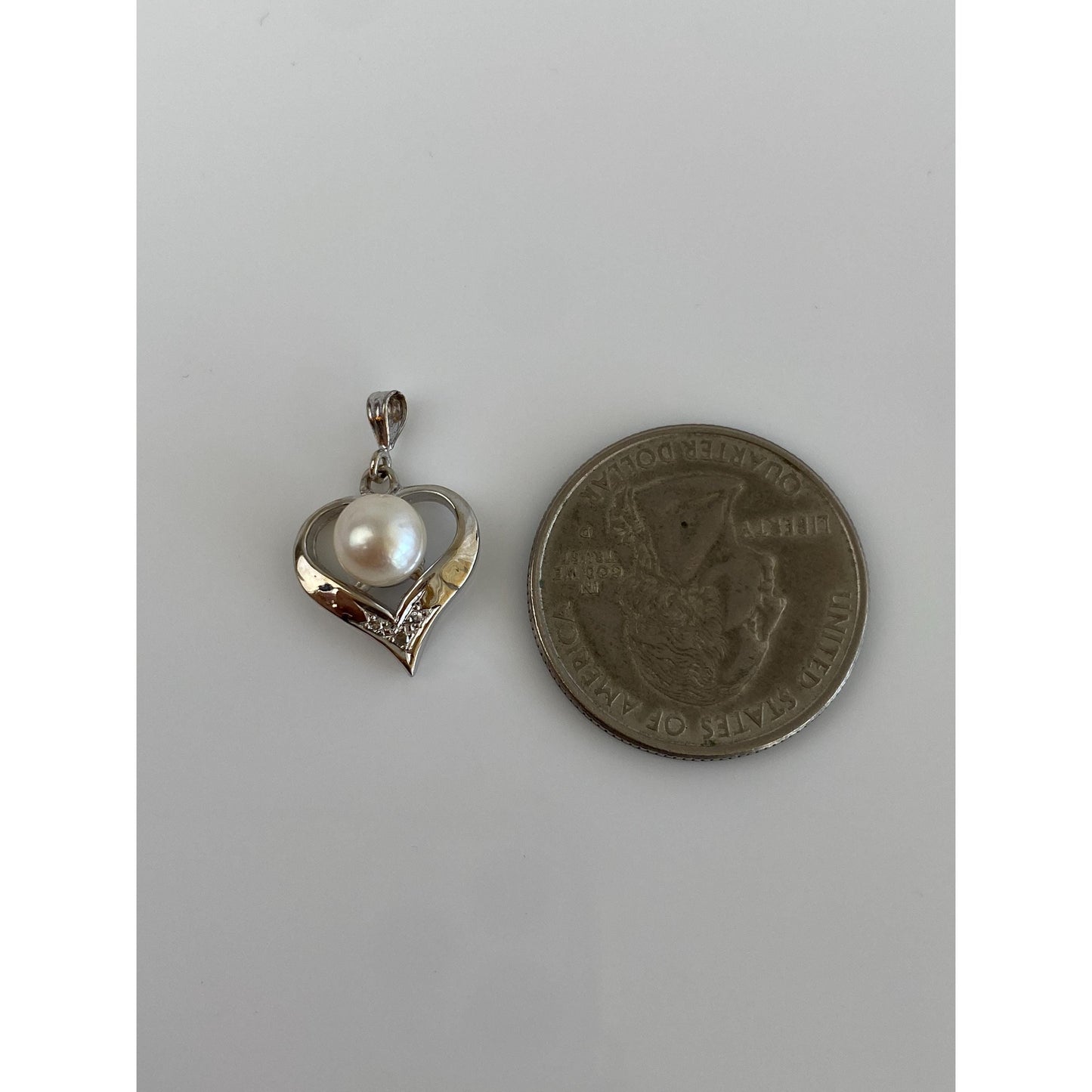 Vintage Solid 14k White Gold Diamond Pearl Heart Charm