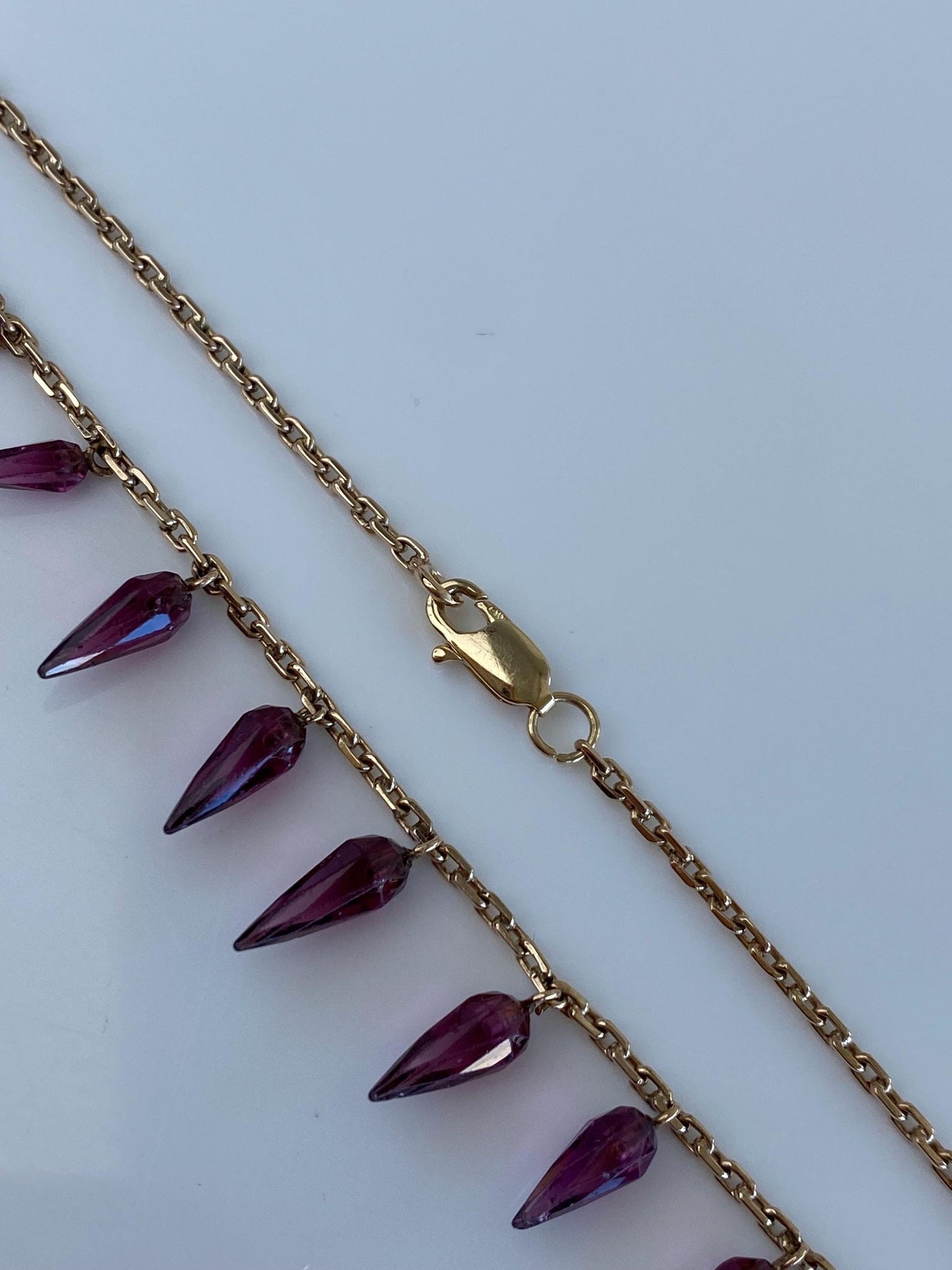 Vintage Solid 14k Rosey Gold Pink Tourmaline Spikes Biker Link Chain Necklace - 16.75 inches