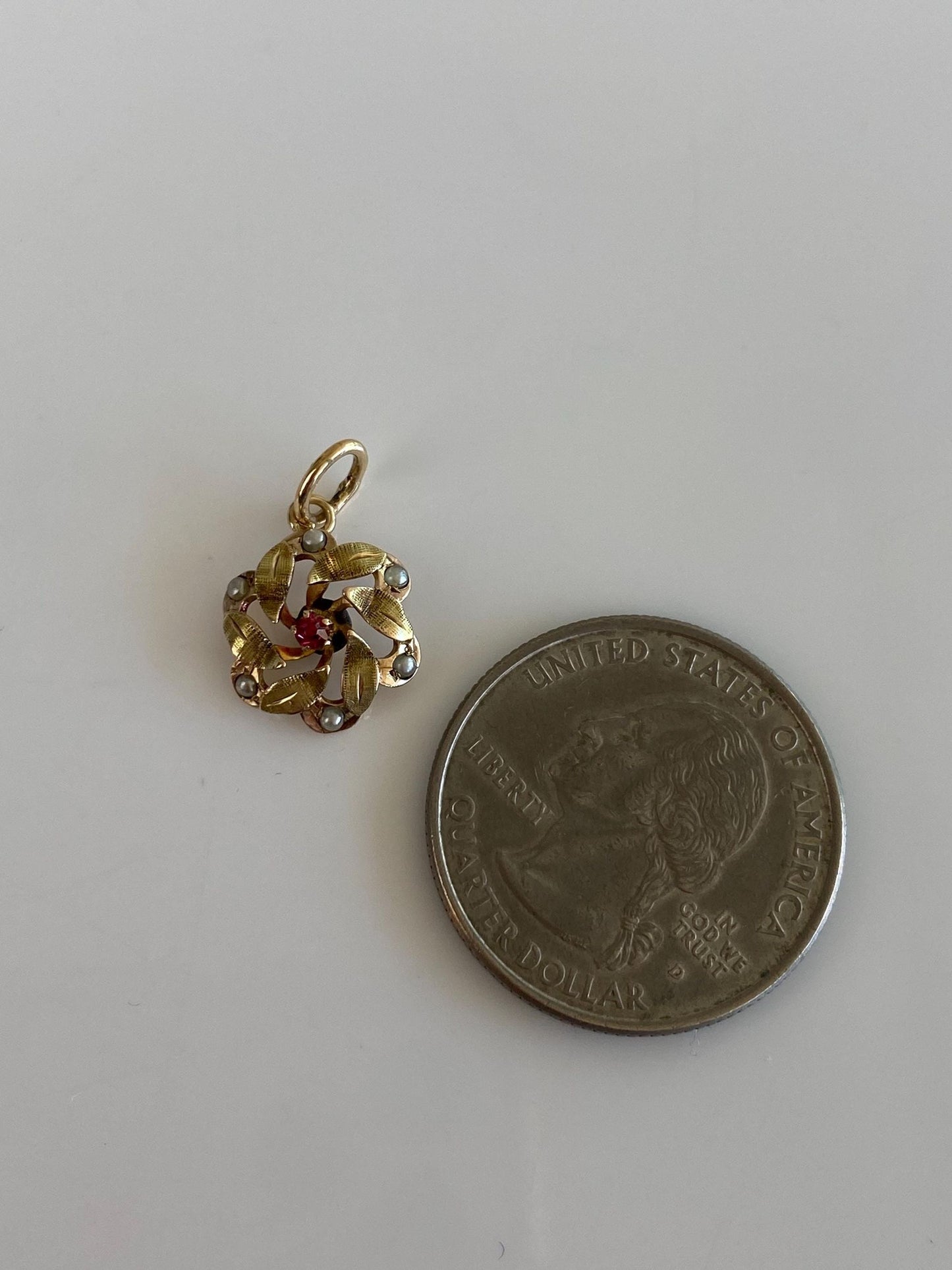Vintage Solid 9k Yellow Gold Pink Cubic Zirconia Seed Pearls Stick Pin Conversion Charm