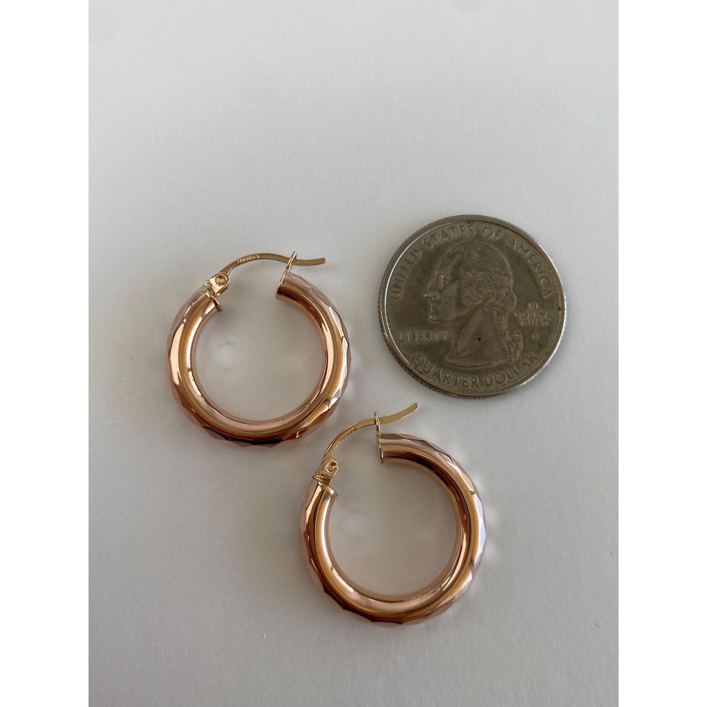 Vintage 14k Rose Gold Faceted Disco Hoop Earrings
