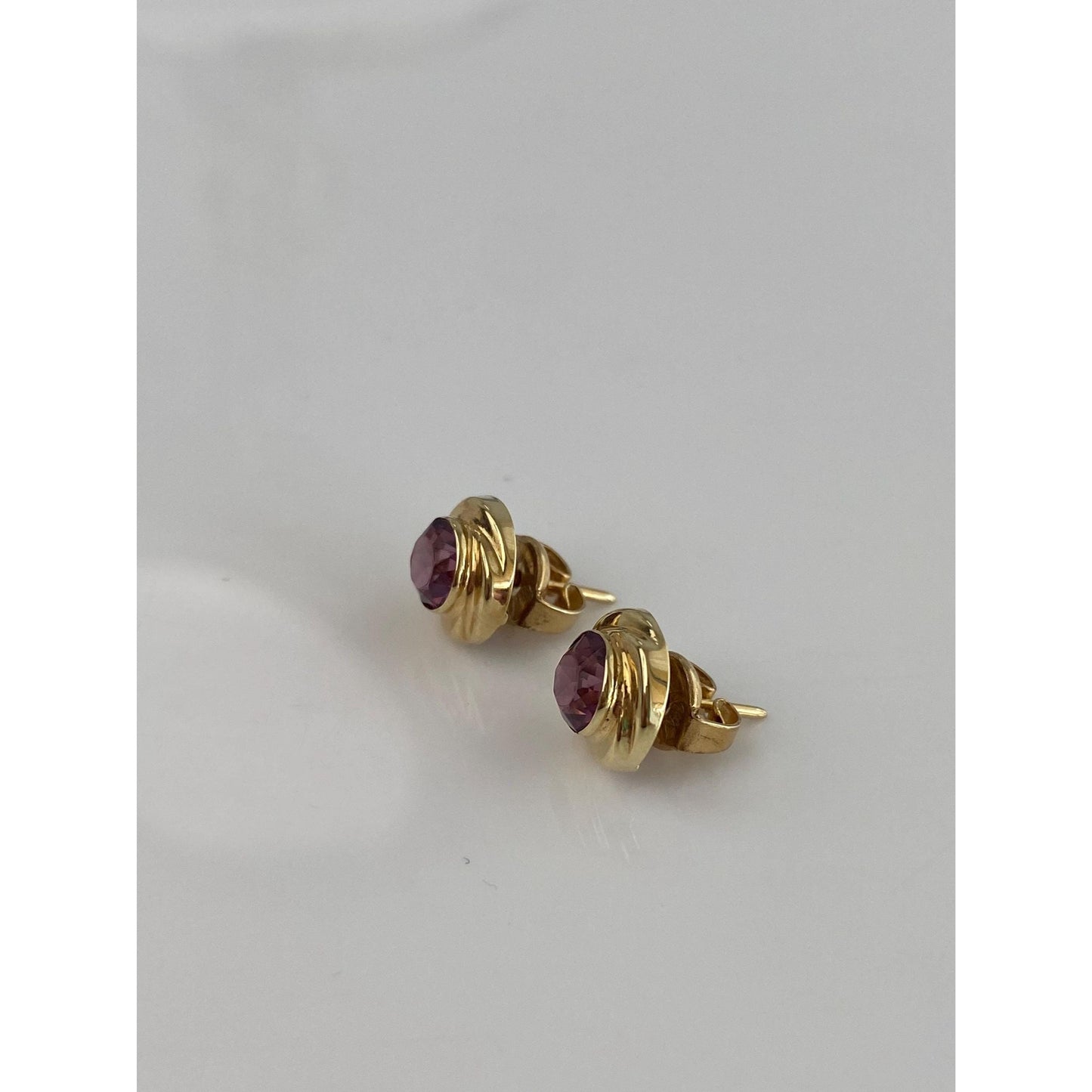 Vintage Solid 14k Yellow Gold Pink Tourmaline Stud Earrings