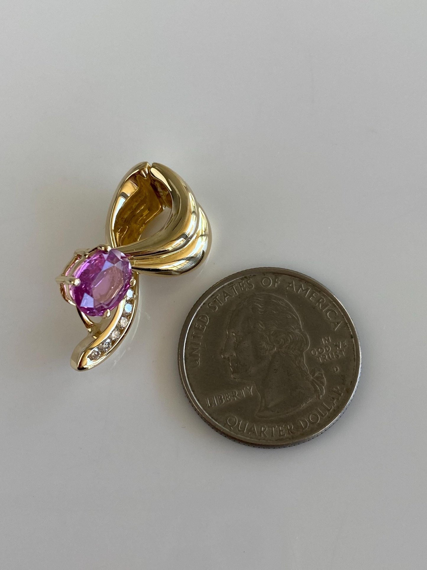 Solid 14k White & Yellow Gold Diamond Pink Sapphires Slide Charm