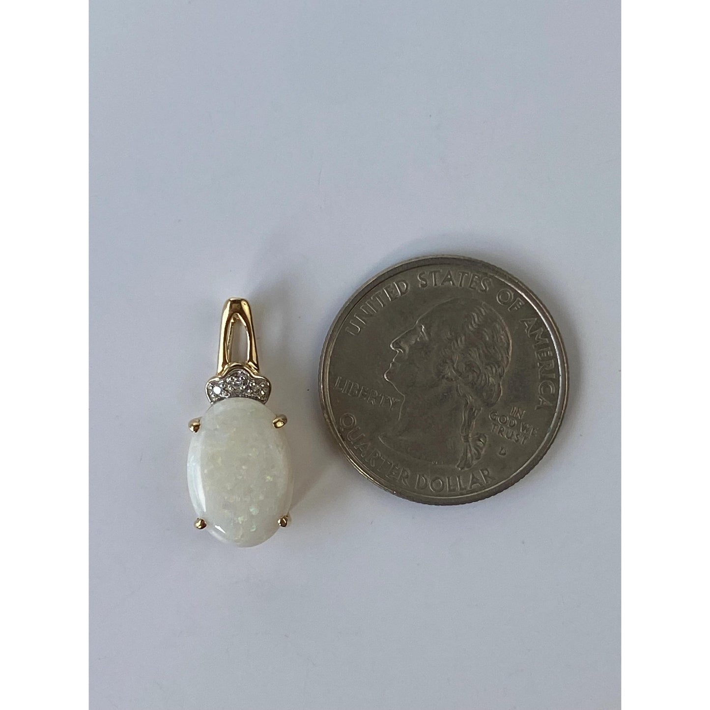 Solid 14k Yellow Gold Opal Diamond Charm