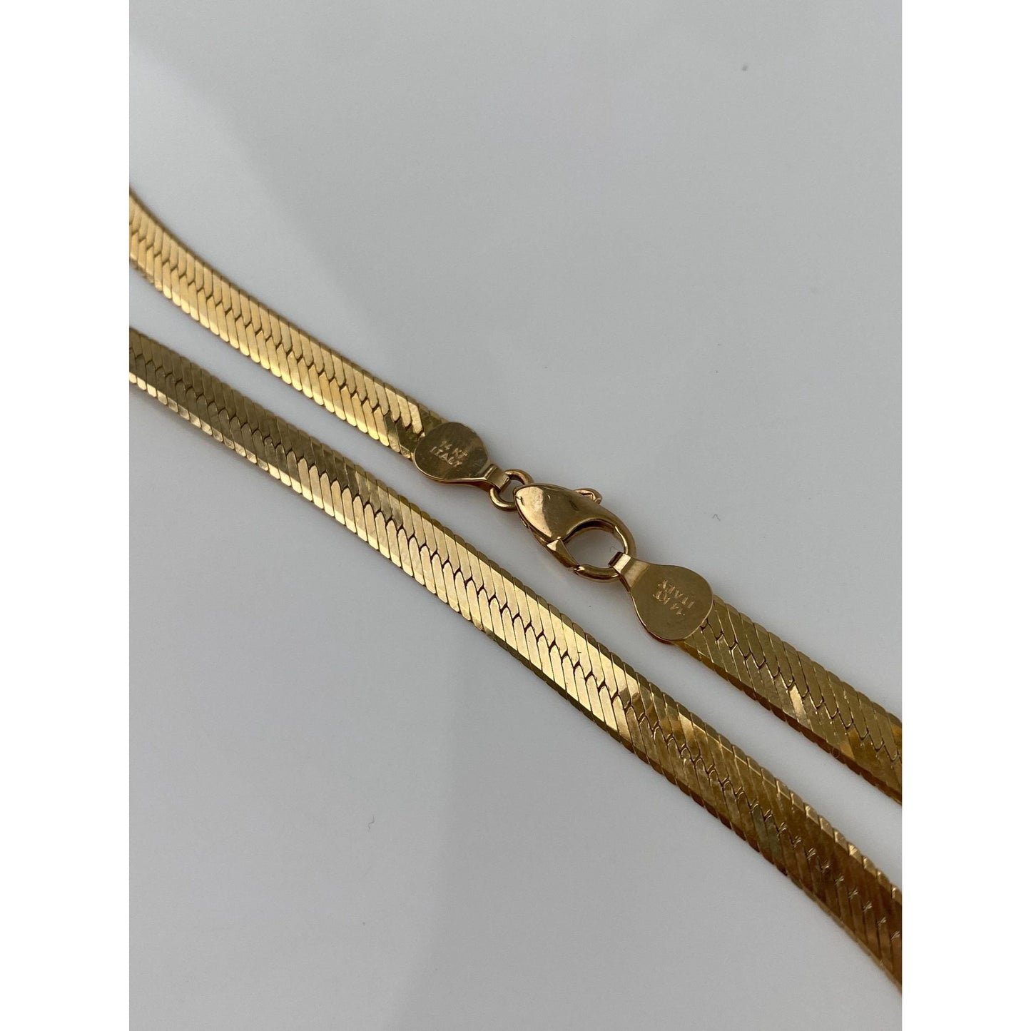 Vintage Solid 14k Yellow Gold Long Herringbone Chain Necklace - 24 inches