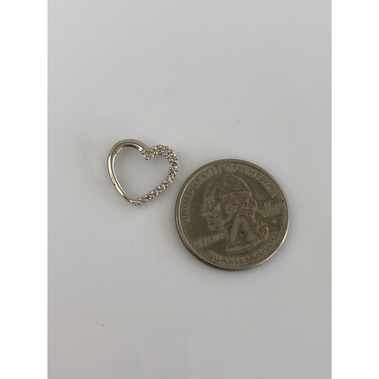 Vintage Solid 10k White Gold Diamond Heart Slide Charm