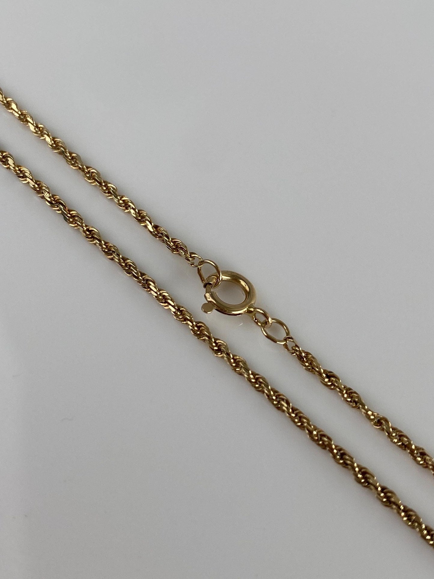 Vintage Solid 14k Yellow Gold Slim Rope Chain Necklace - 18.25 inches