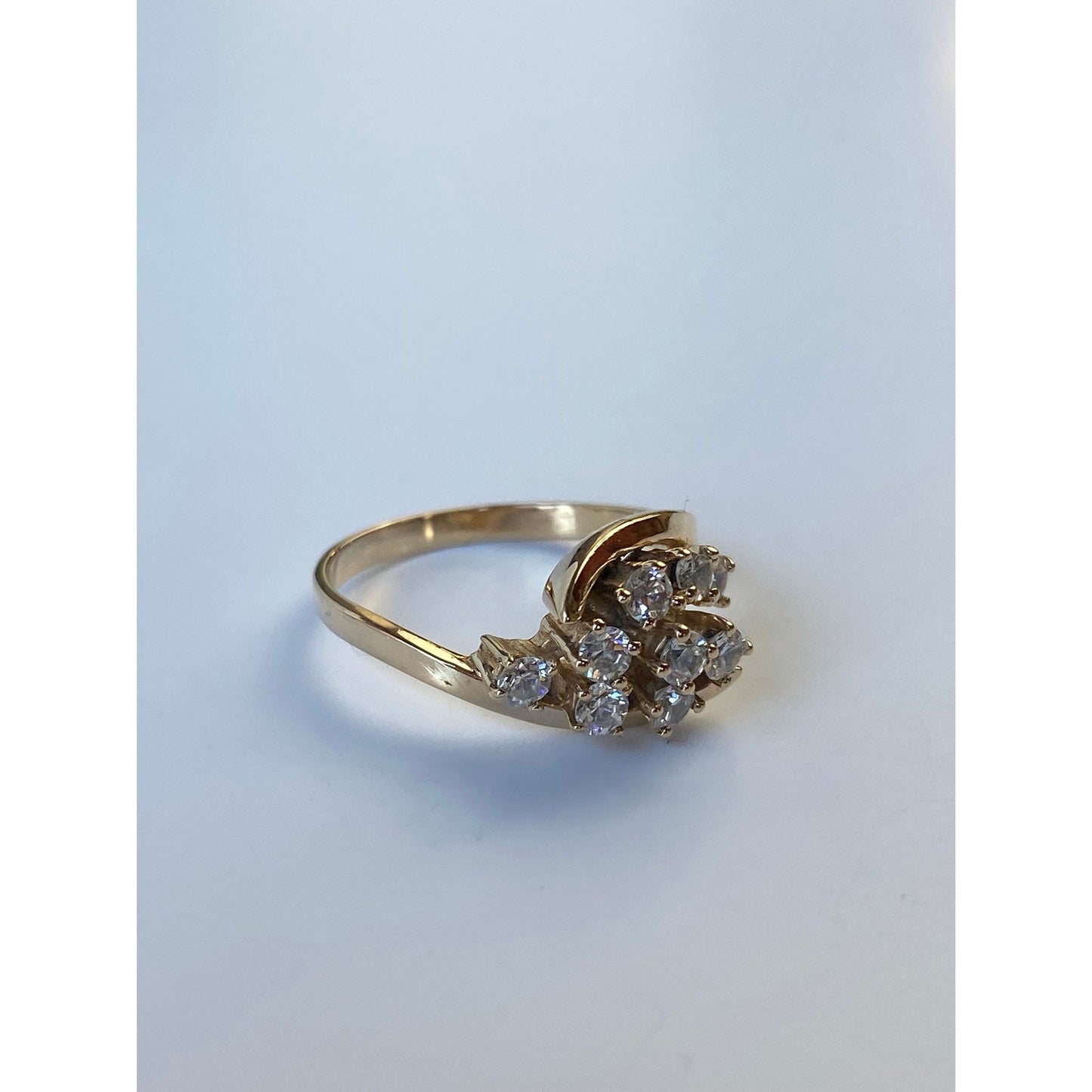 Vintage Solid 14k Yellow Gold Cubic Zirconia Cluster Ring - Size 6.75