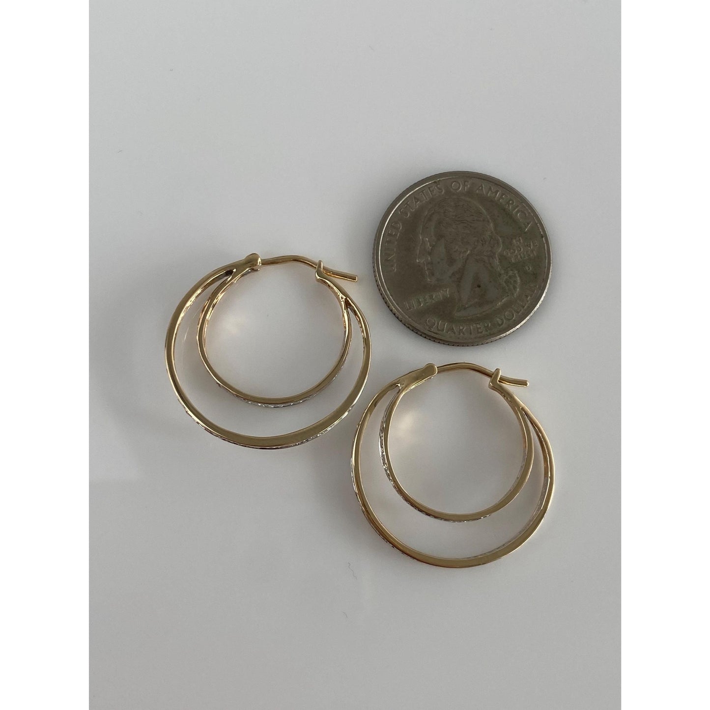 Solid 14k White & Yellow Gold Diamond Loop Hoop Earrings