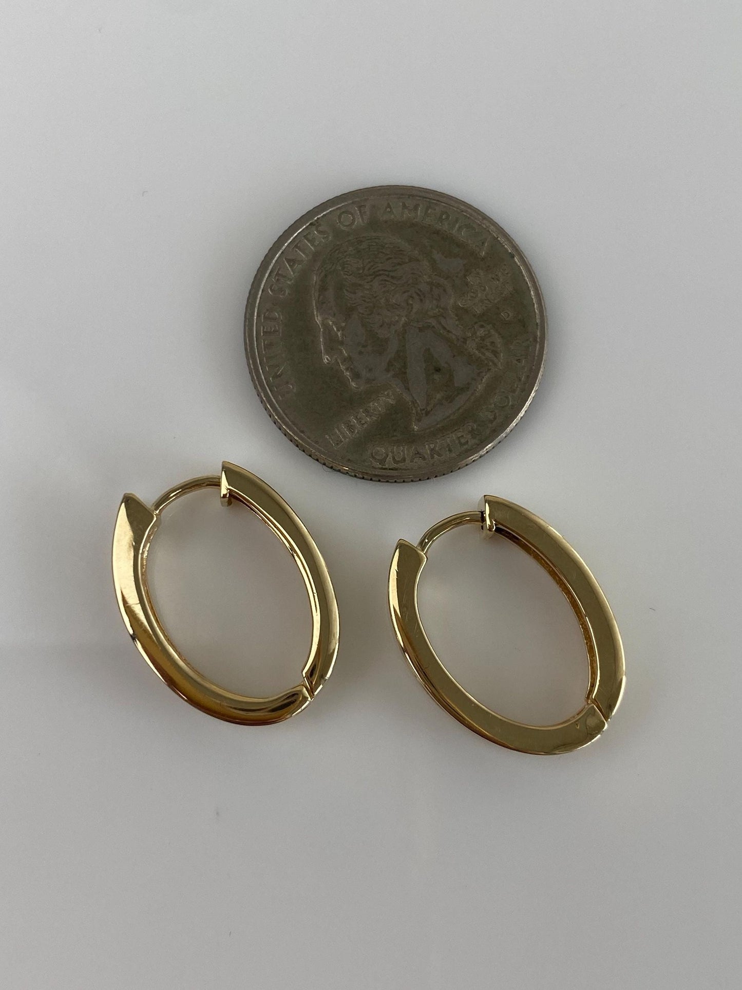 Vintage Solid 14k Yellow Gold Diamond Oval Hoop Earrings