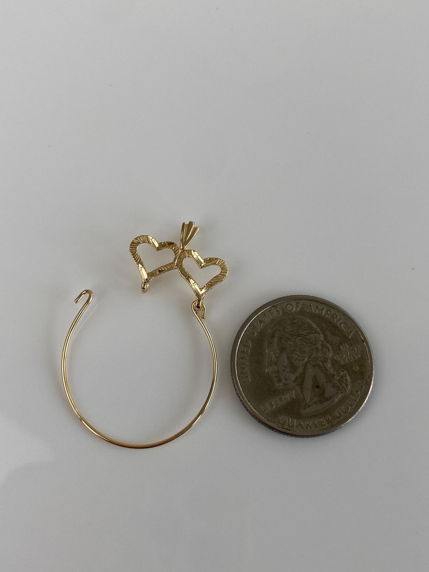 Vintage Solid 14k Yellow Gold Diamond Cut Hearts Charm Holder Charm