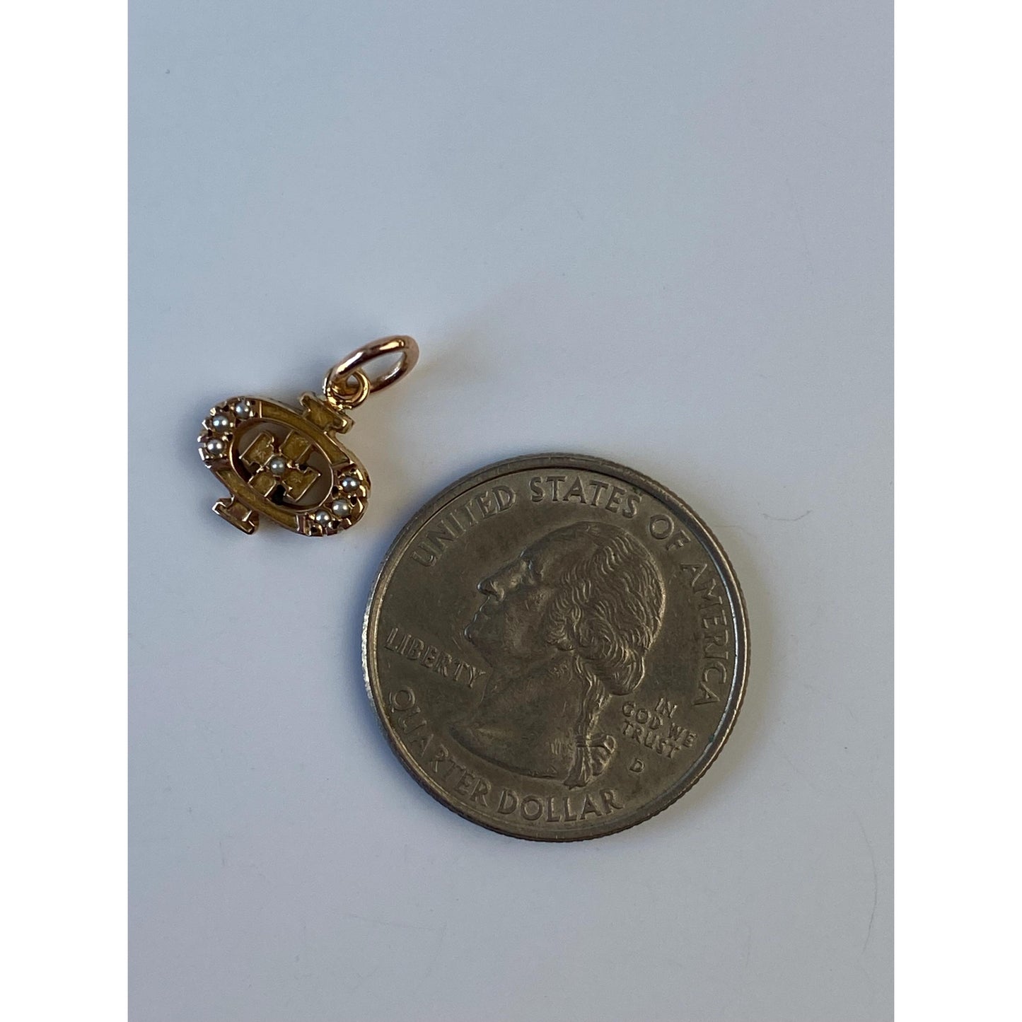 Vintage Solid 10k Yellow Gold Seed Pearl Fraternity Charm