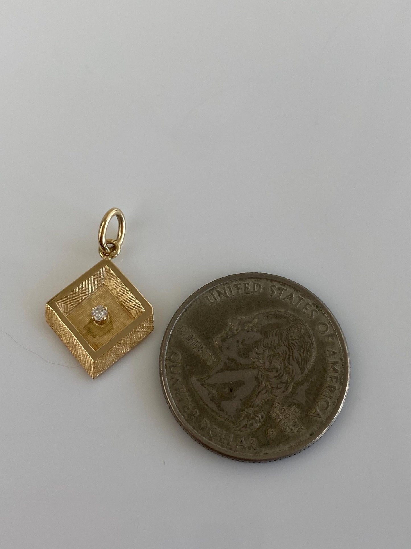 Vintage Solid 14k Yellow Gold Diamond 3D Box Tie Tack Conversion Charm