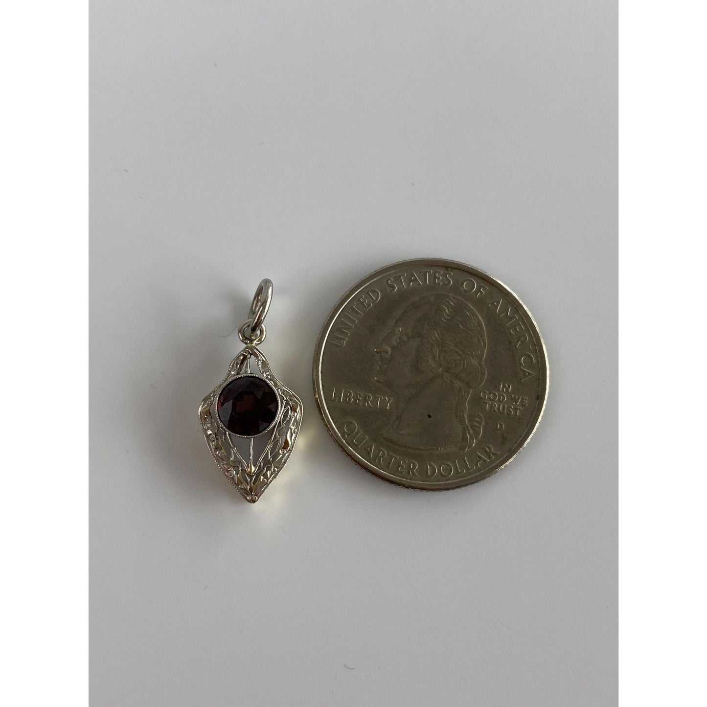Vintage Solid Platinum & 10k Yellow Gold Garnet Art Deco Charm