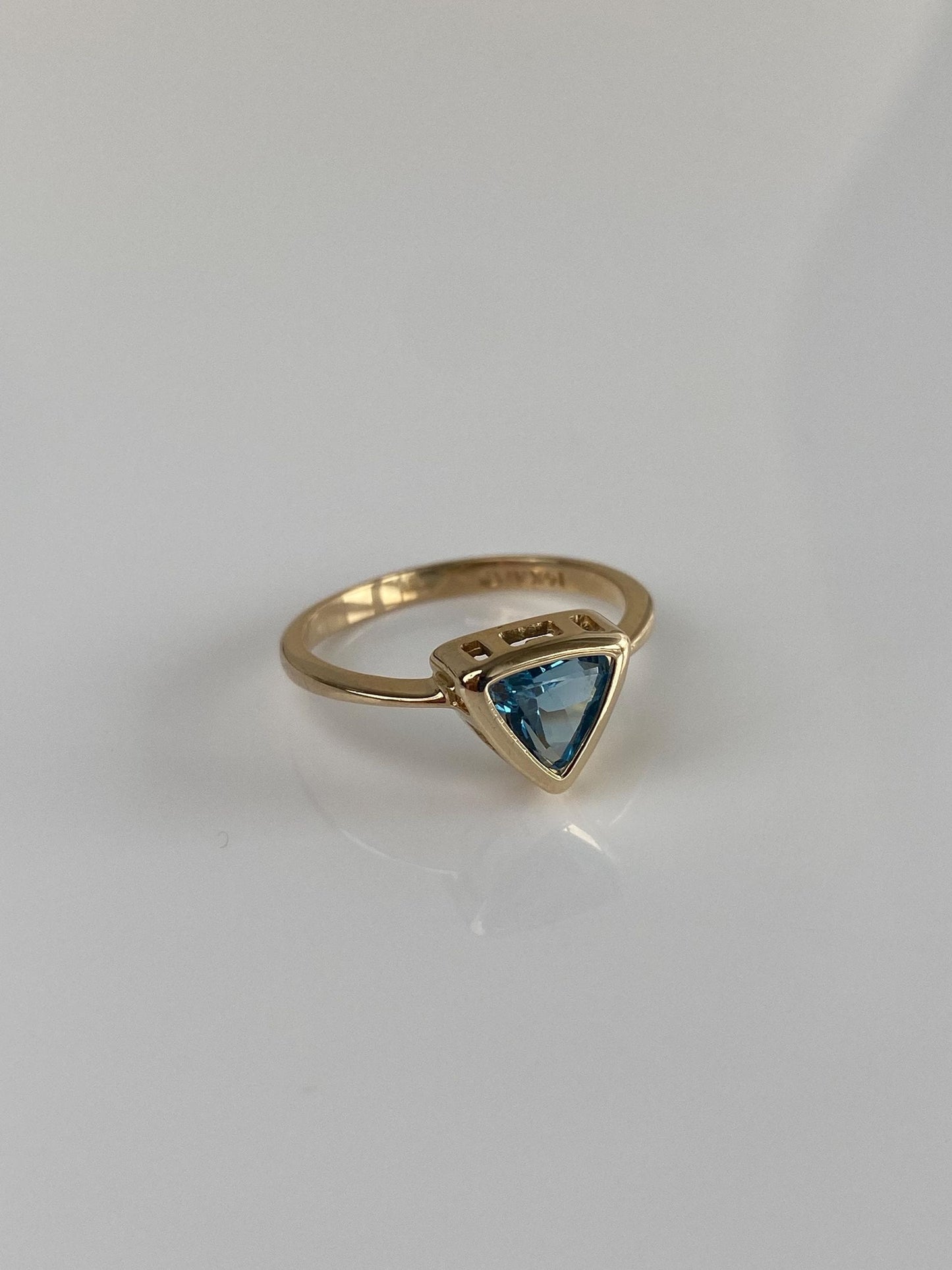 Vintage Solid 14k Yellow Gold Topaz Triangle Ring - Size 6