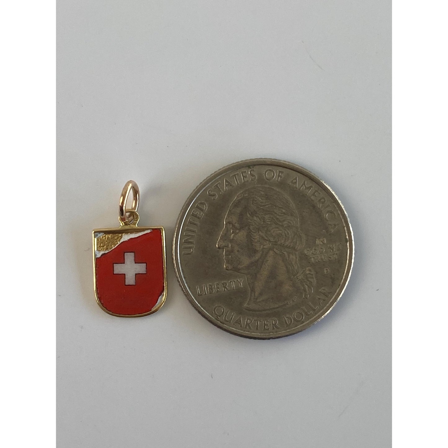 Vintage Solid 18k Yellow Gold Enamel Swiss Flag Charm
