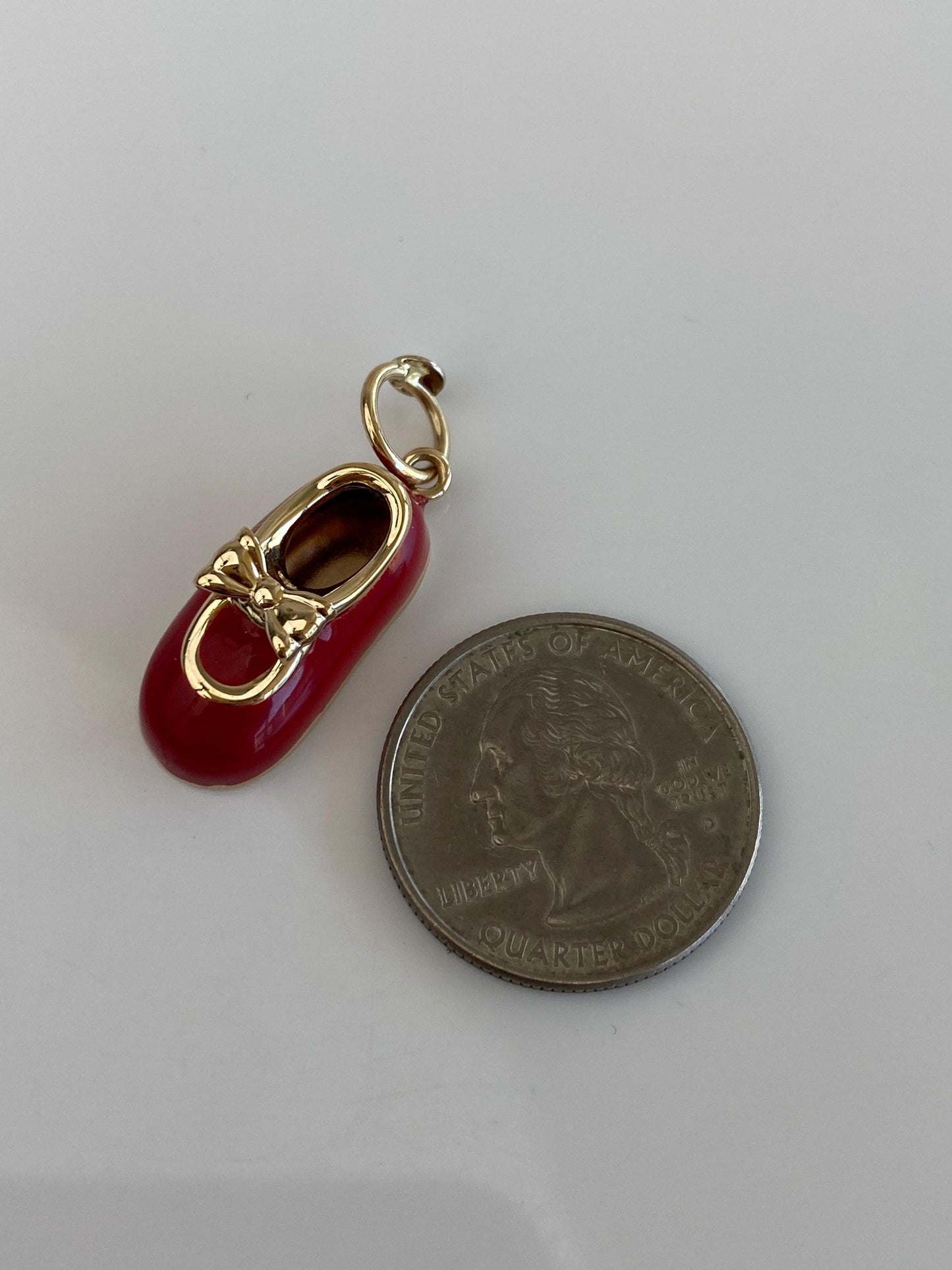 Vintage Solid 14k Yellow Gold Red Enamel Baby Shoe Charm