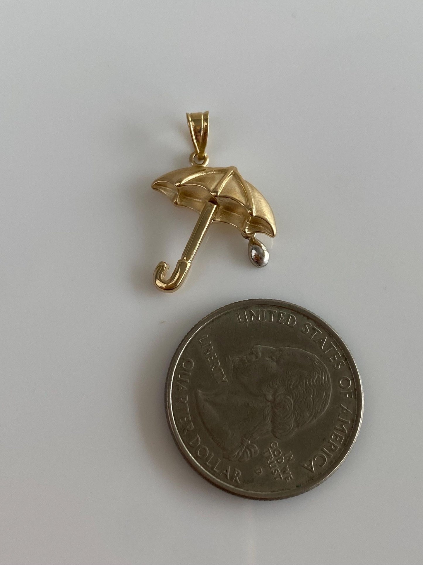 Vintage Solid 14k White & Yellow Gold Umbrella Raindrop Charm
