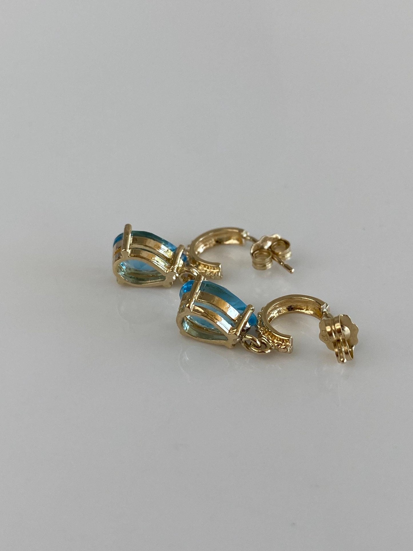 Vintage Solid 14k Yellow Gold Topaz Teardrop Mini Hoop Earrings