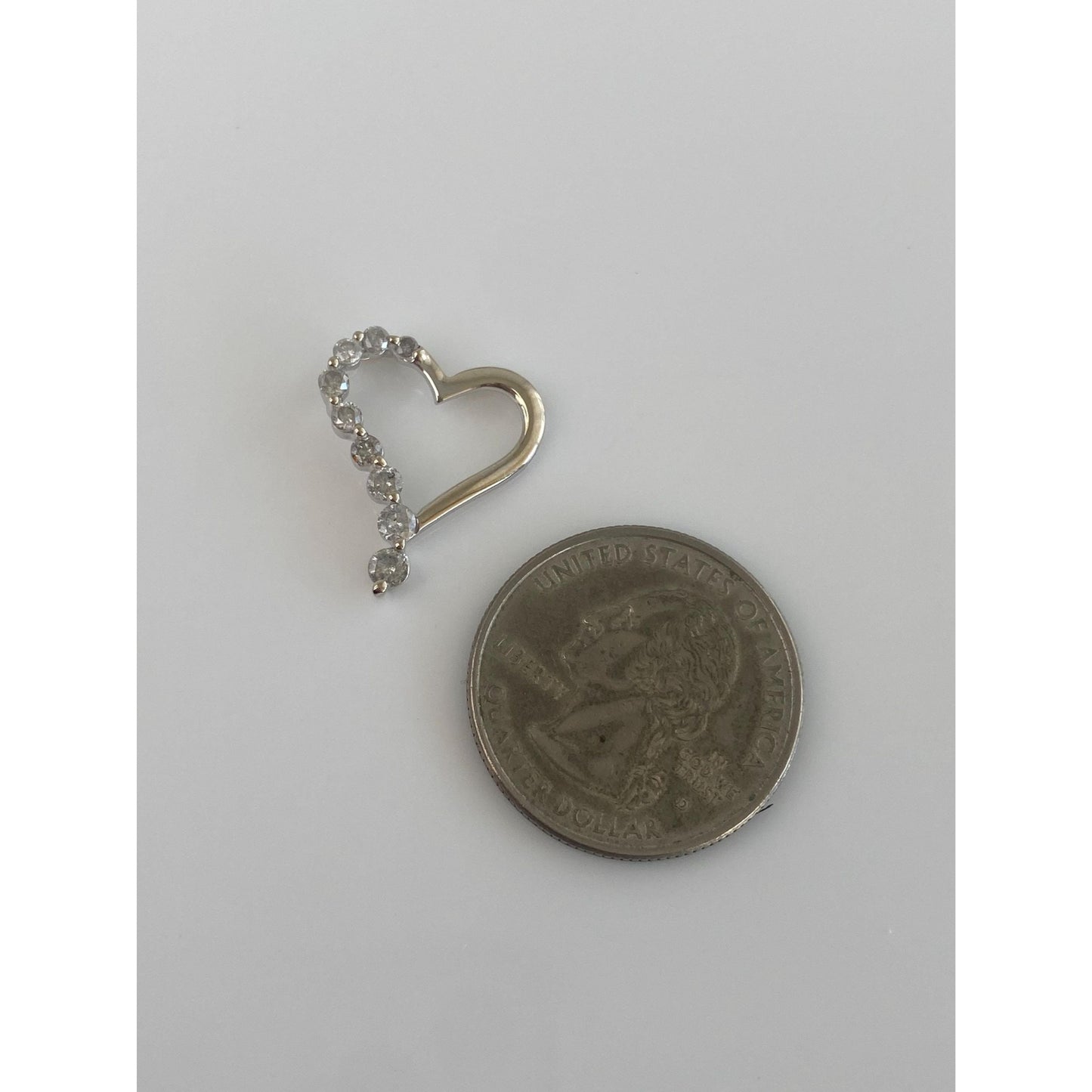 Solid 14k White Gold Diamond Heart Slide Charm