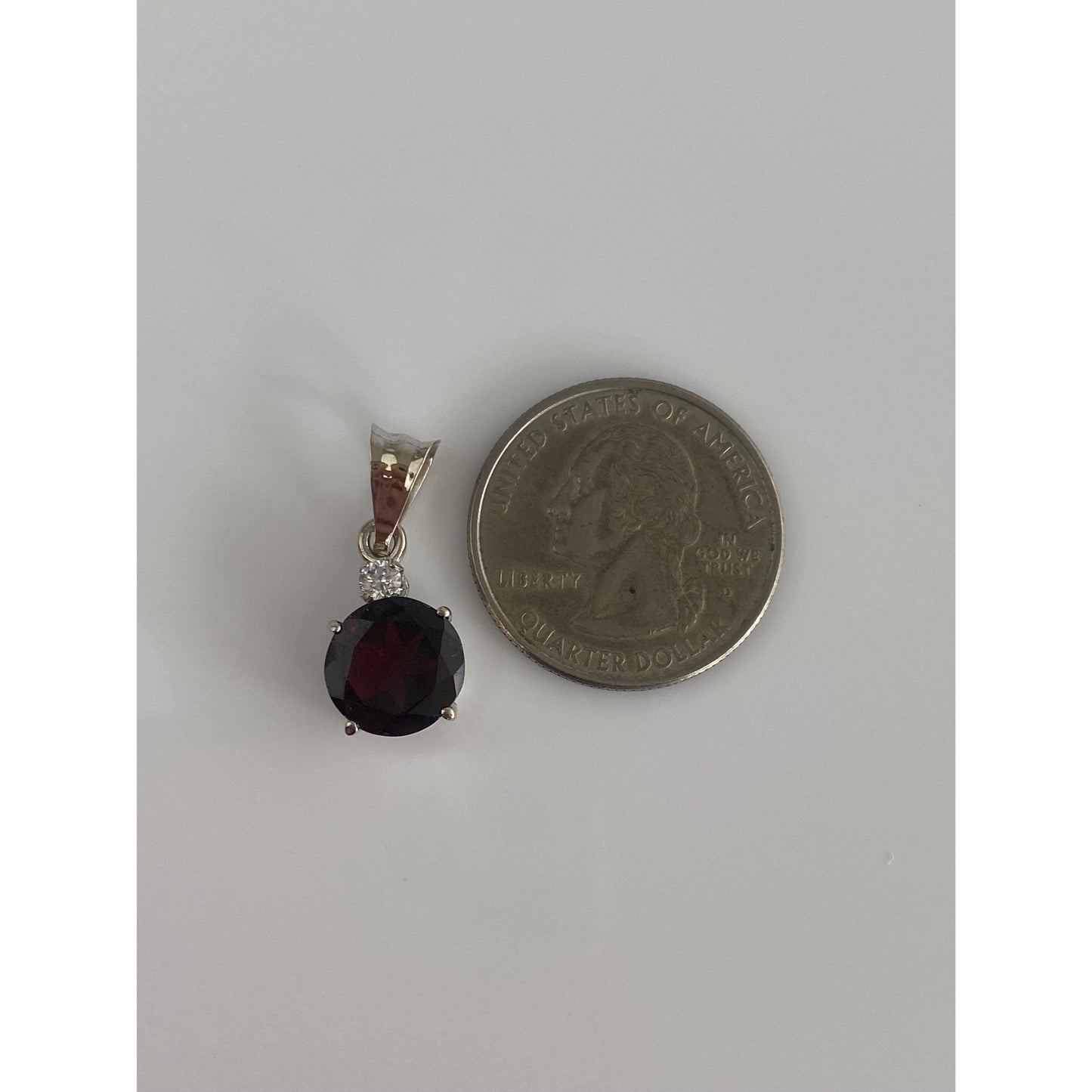 Solid 14k White Gold Garnet Cubic Zirconia Charm