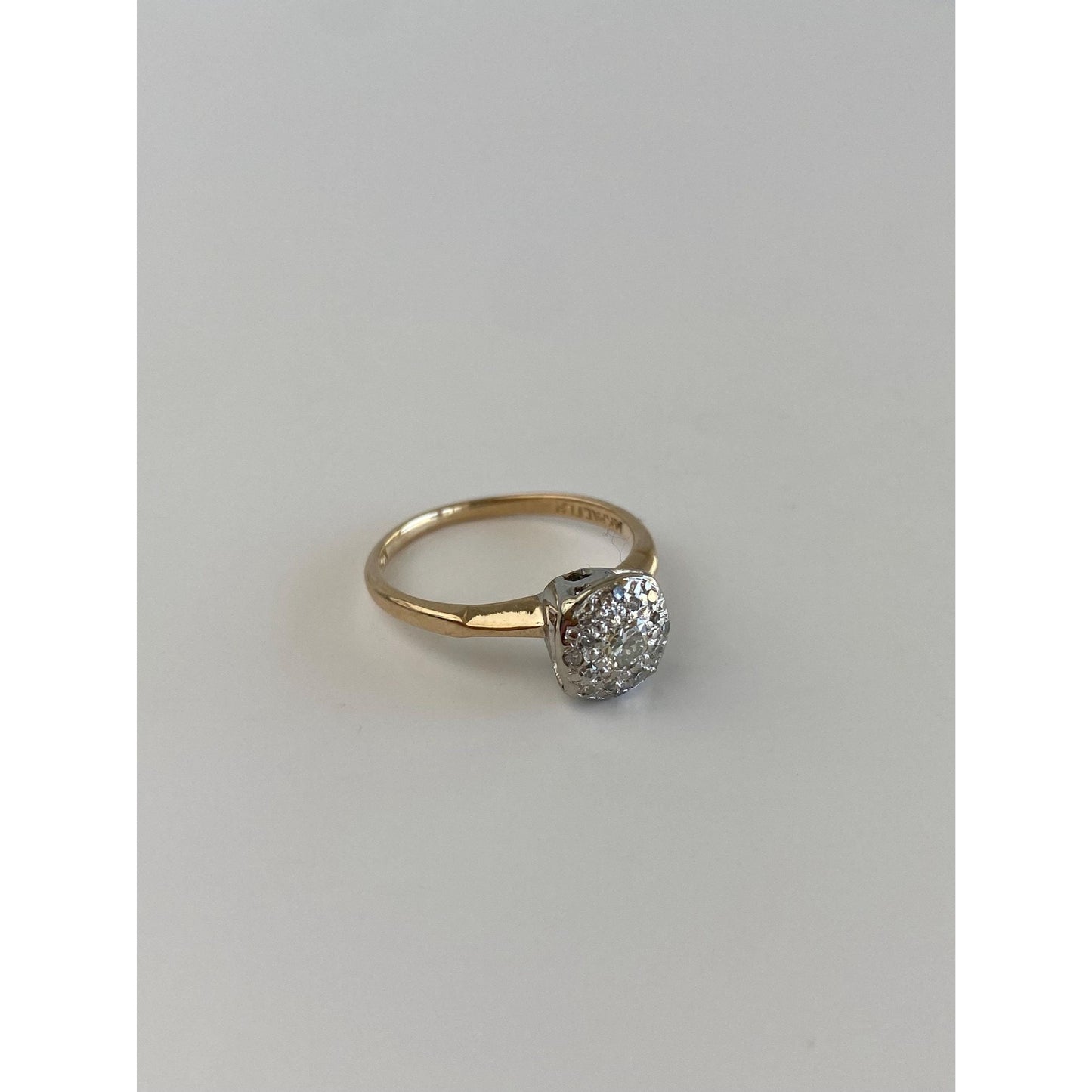 Vintage Solid 14k White & Yellow Gold Diamond Cluster Ring - Size 5