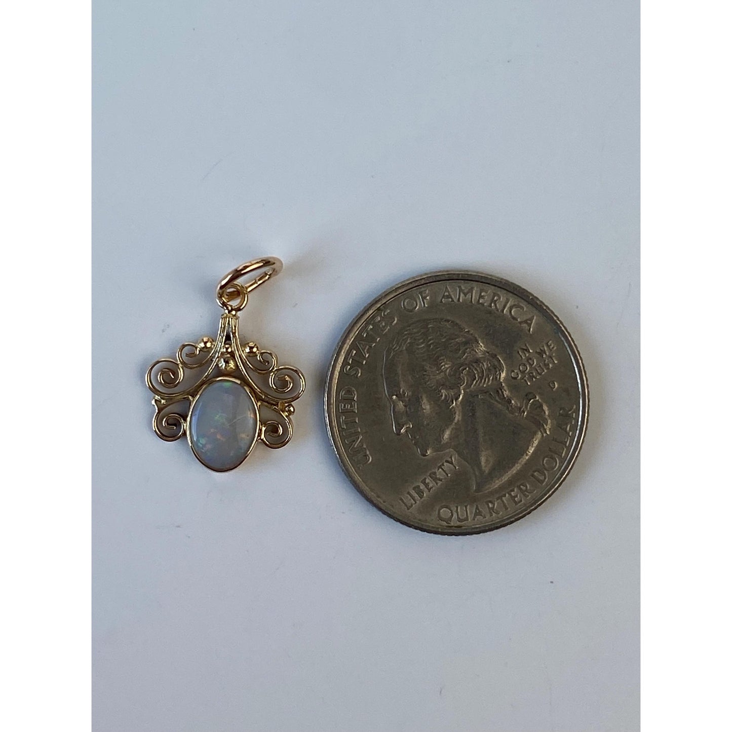 Vintage Solid 14k Yellow Gold Ornate Border Opal Charm