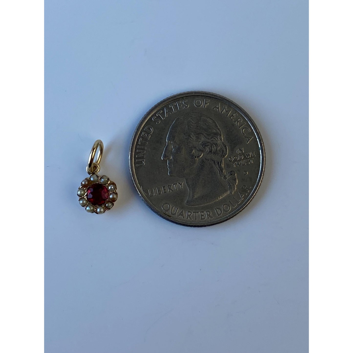 Vintage Solid 10k Yellow Gold Red Cubic Zirconia Seed Pearl Halo Stick Pin Conversion Charm