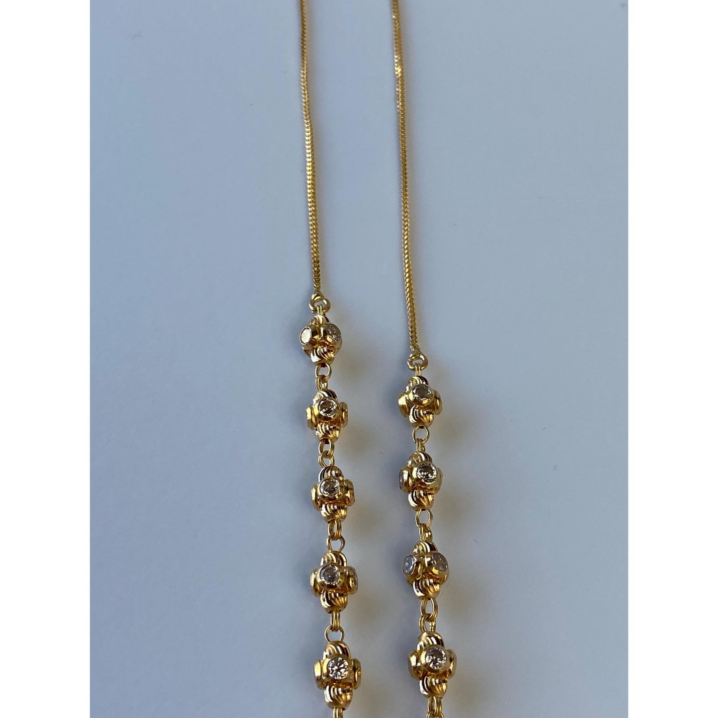 Vintage Solid 18k Yellow Gold Cubic Zirconia Bead Tight Curb Chain Necklace - 18.5 inches