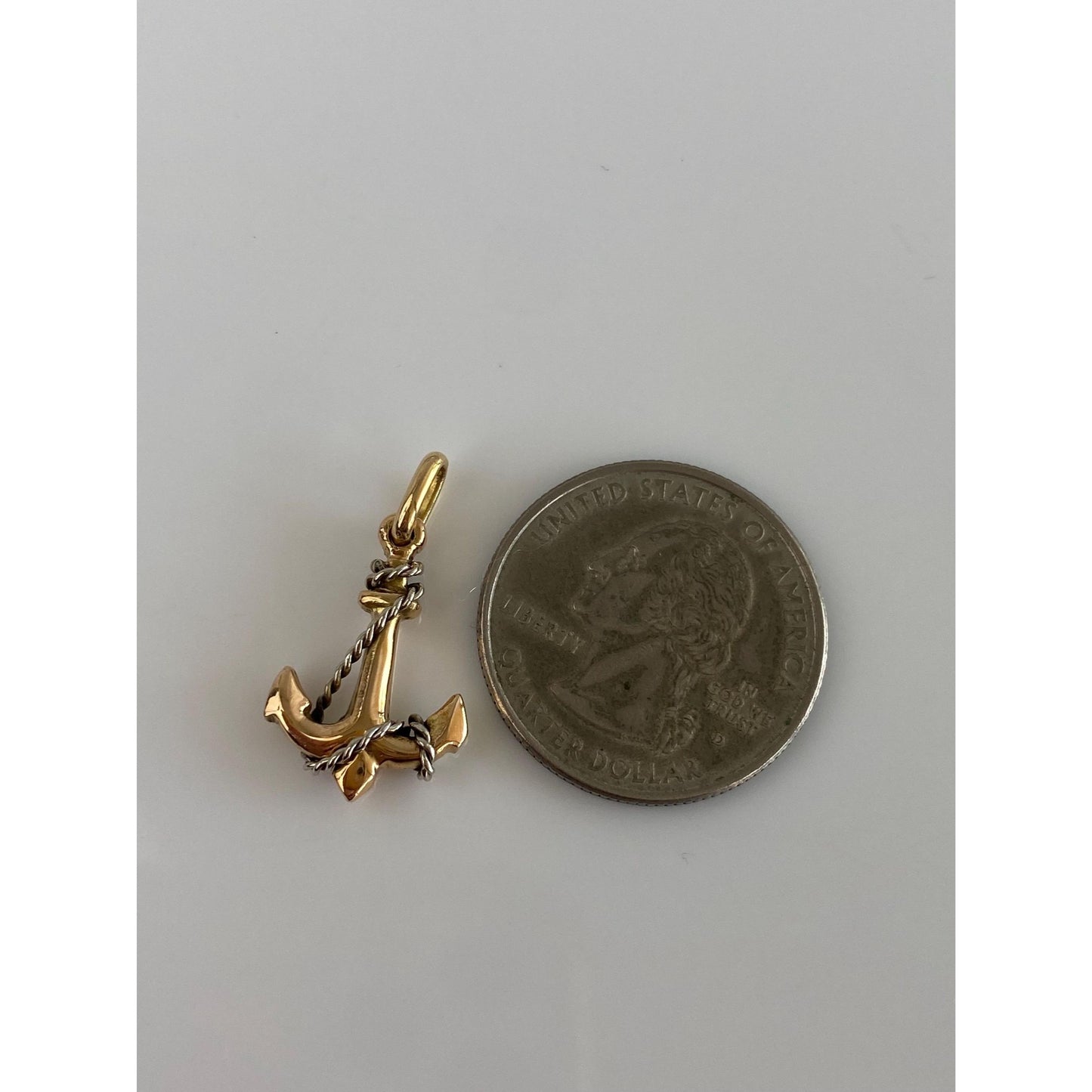 Vintage Solid 18k White & Yellow Gold Anchor Rope Charm