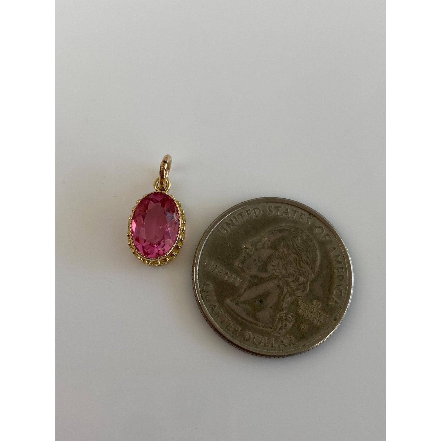Vintage Solid 14k Yellow Gold Pink Cubic Zirconia Stick Pin Conversion Charm