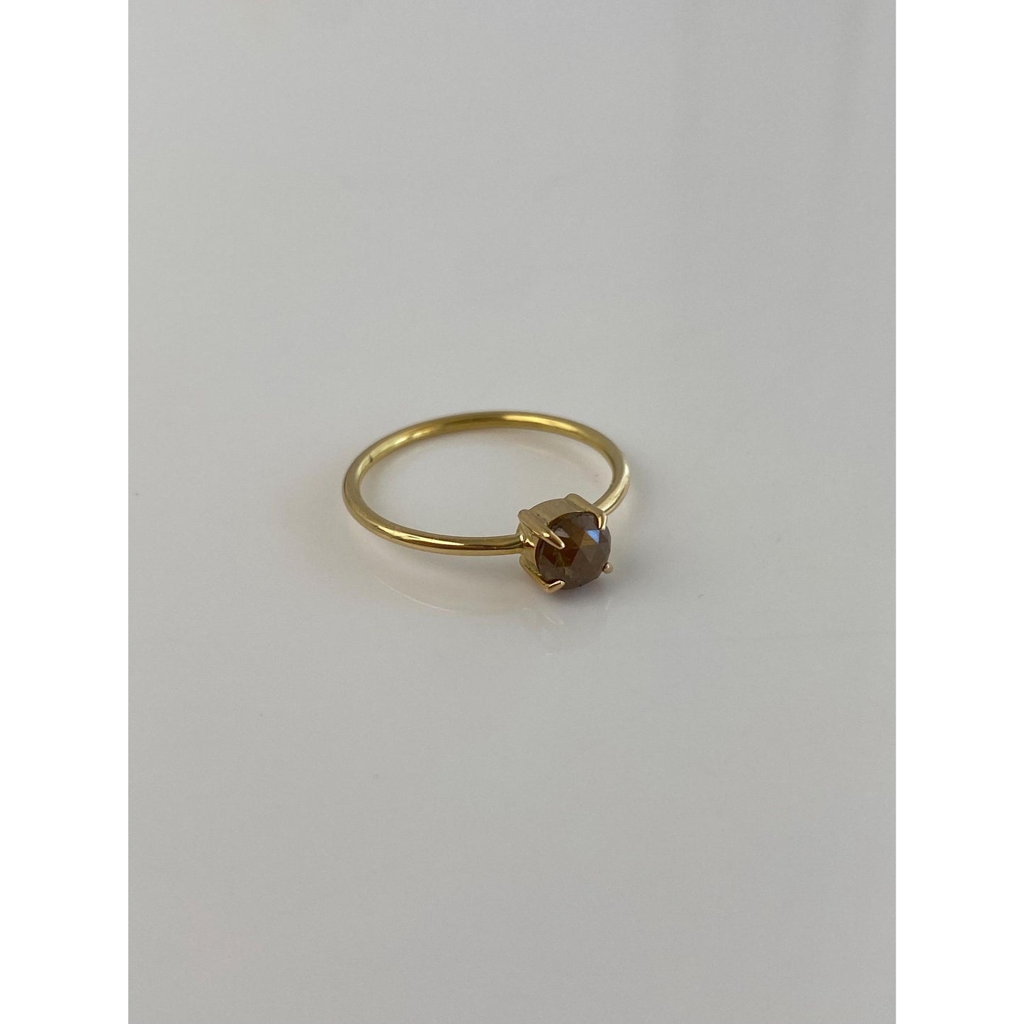 Vintage Solid 18k Yellow Gold Faceted Brown Diamond Ring - Size 6.75