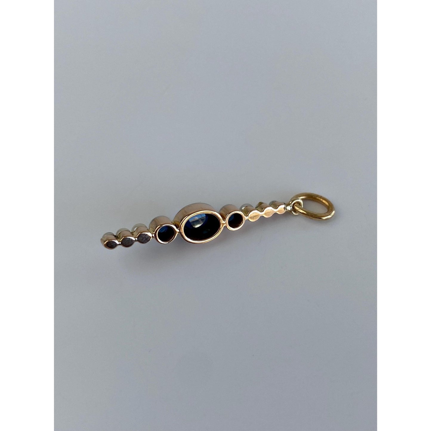 Vintage Solid 18k Rosey Gold Blue Sapphire Pearl Row Charm
