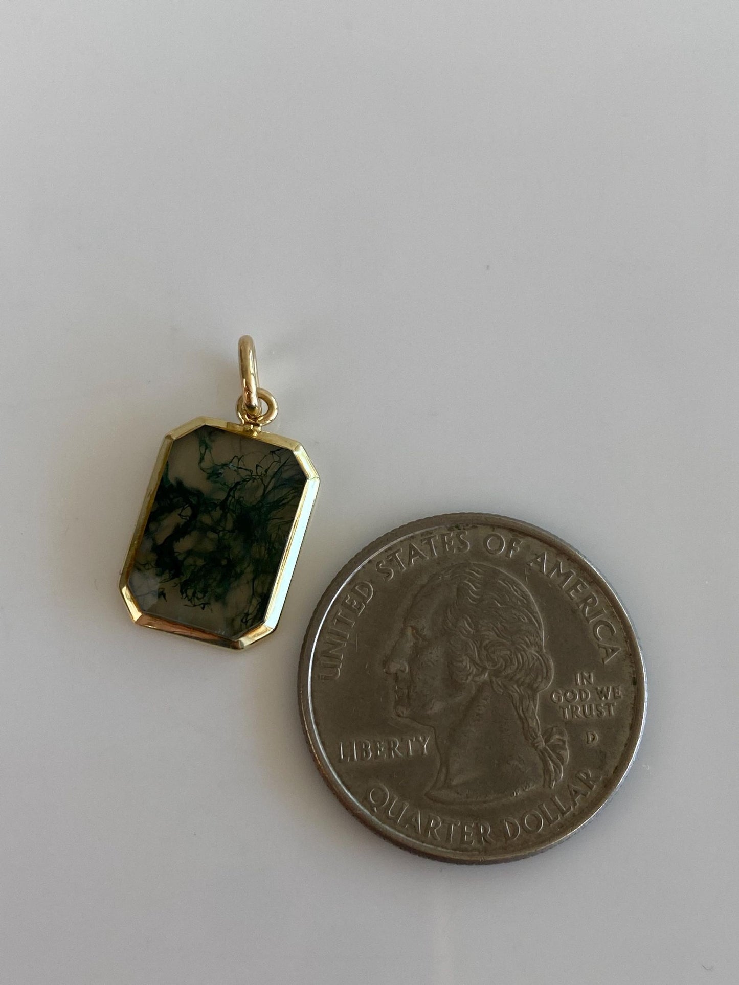 Vintage Solid 14k Yellow Gold Moss Agate Cufflink Conversion Charm