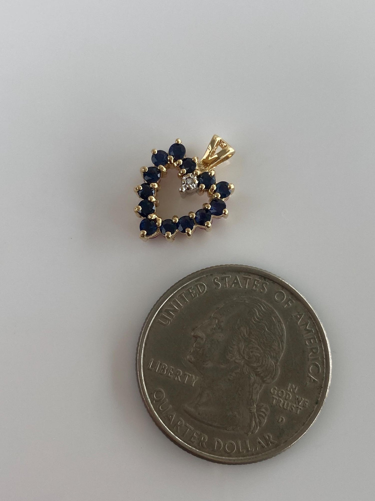 Solid 14k Yellow Gold Double Sided Diamond Blue Sapphire & Ruby Heart Charm