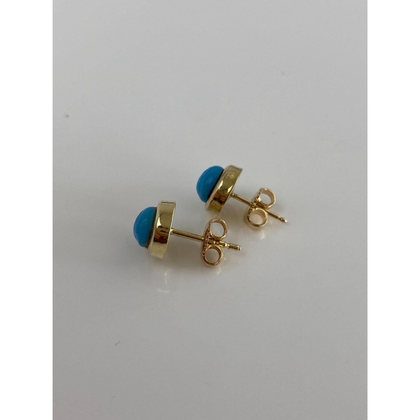 Vintage Solid 14k Yellow Gold Blue Resin Stud Earrings