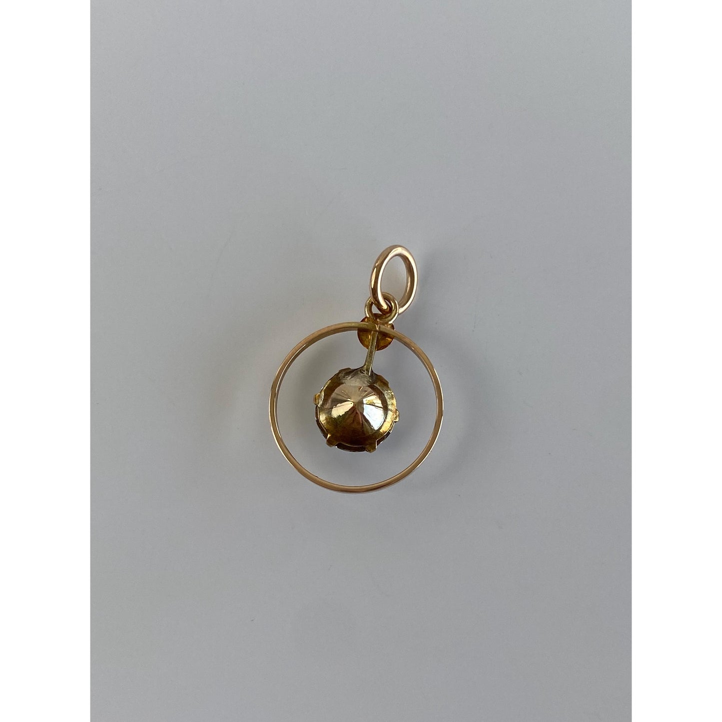 Vintage Solid 10k Yellow Gold Cubic Zirconia Circle Charm