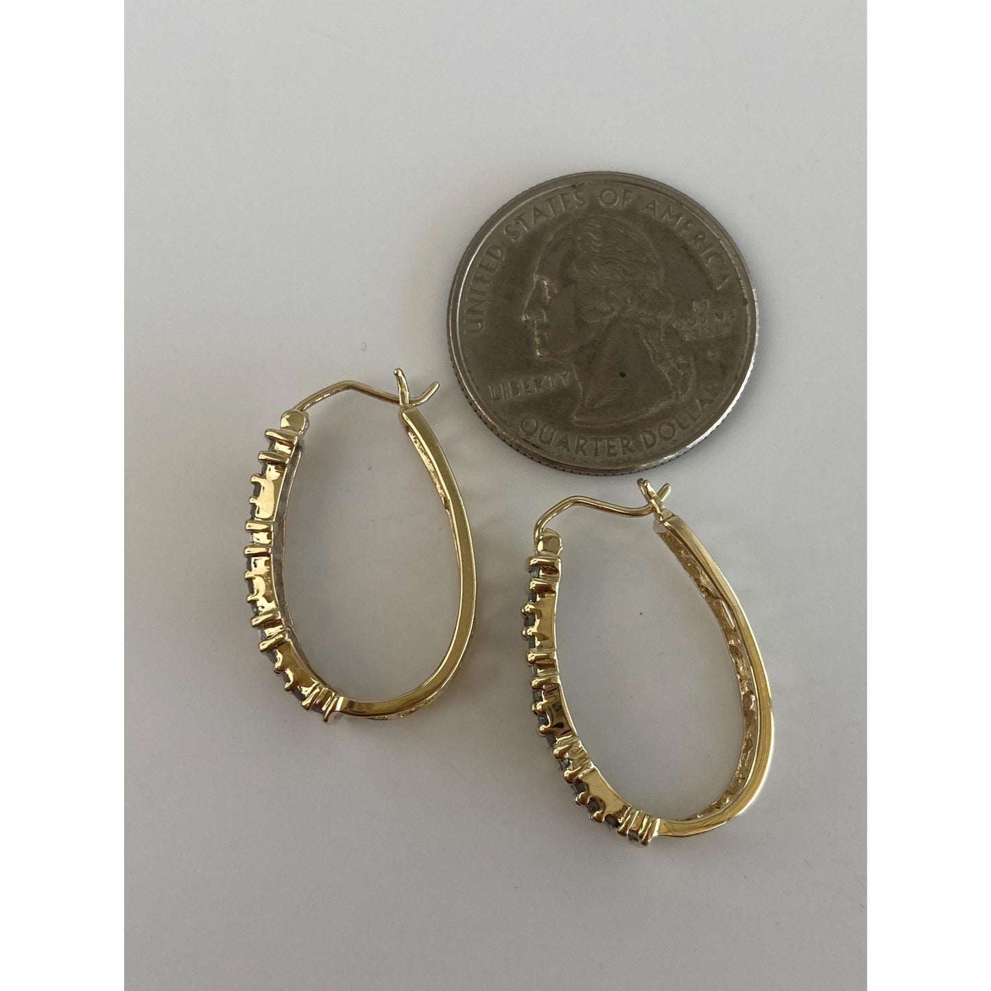 Vintage Solid 10k Yellow Gold Diamond Hoop Earrings